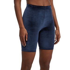 Fabletics Shorts Navy Velour High Rise Mid Thigh Shorts Tights Womens Small 26”